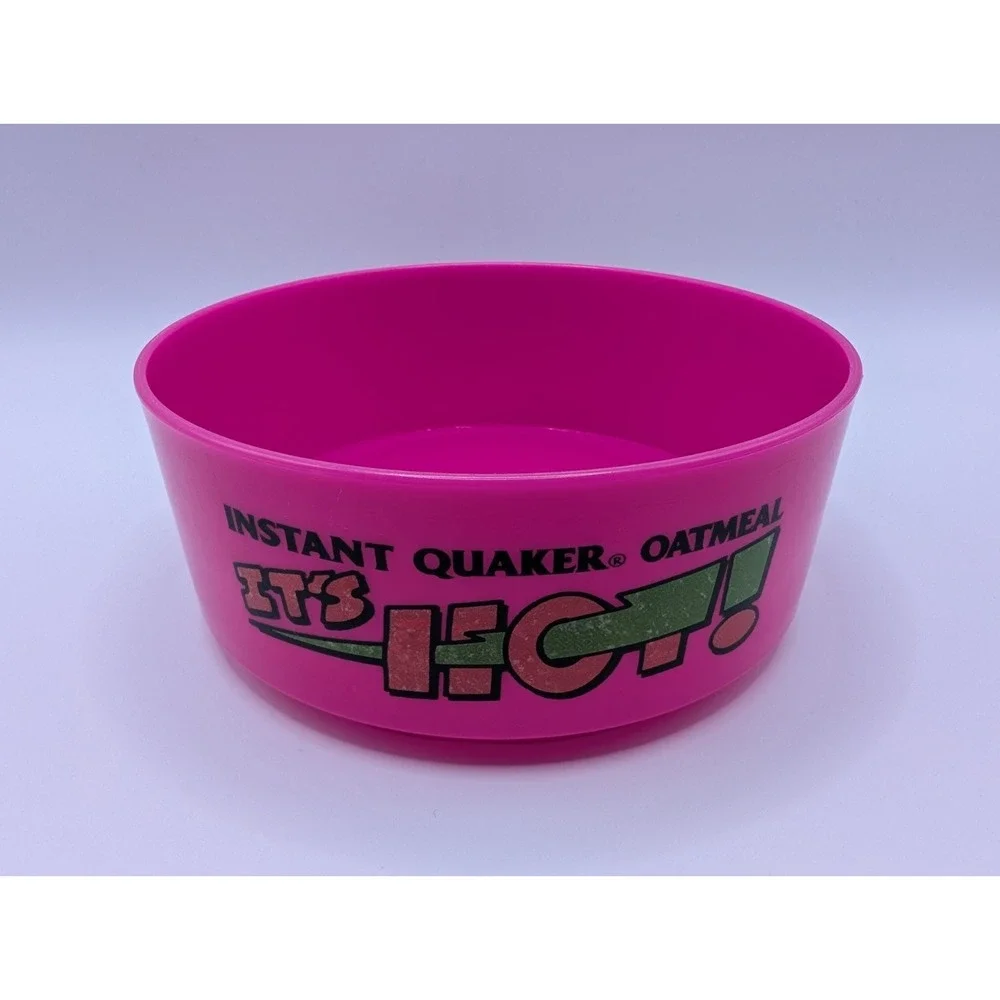 Vintage Instant Quaker Oatmeal It's HOT Pink Plastic Color Bowl 1992 With Lid